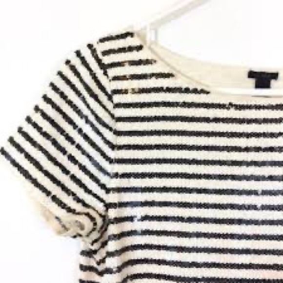 J.CREW Sequin Stripe Top EUC Sz Small Blk Ivory - Picture 2 of 11